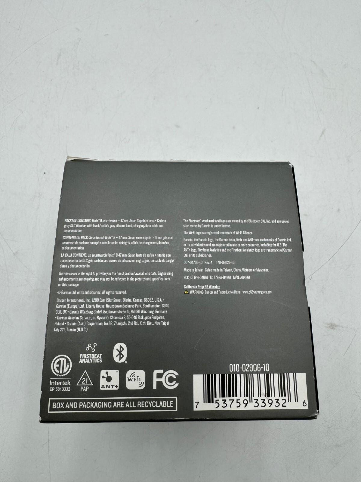 Garmin fenix 8 47mm Smartwatch Solar Sapphire Black 010-02904-20