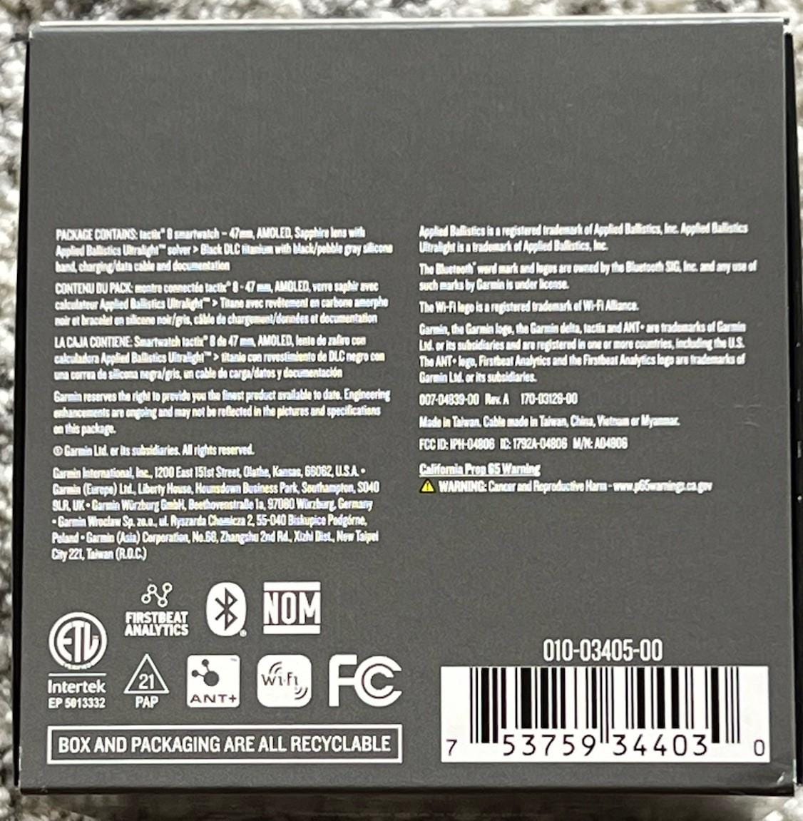 Garmin Tactix 8 Smartwatch Amoled Ballistics Ultralight Solver 47mm 010-03405-00