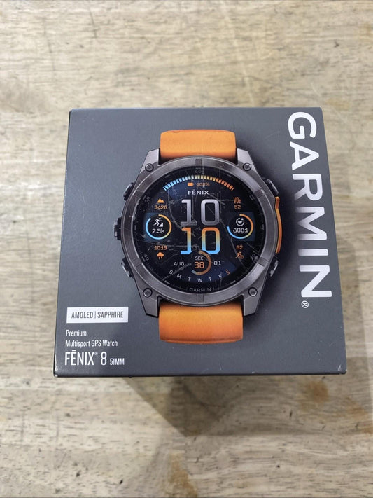 Garmin fenix 8 51mm Sapphire Titanium GPS Watch with Orange Band 010-02905-10